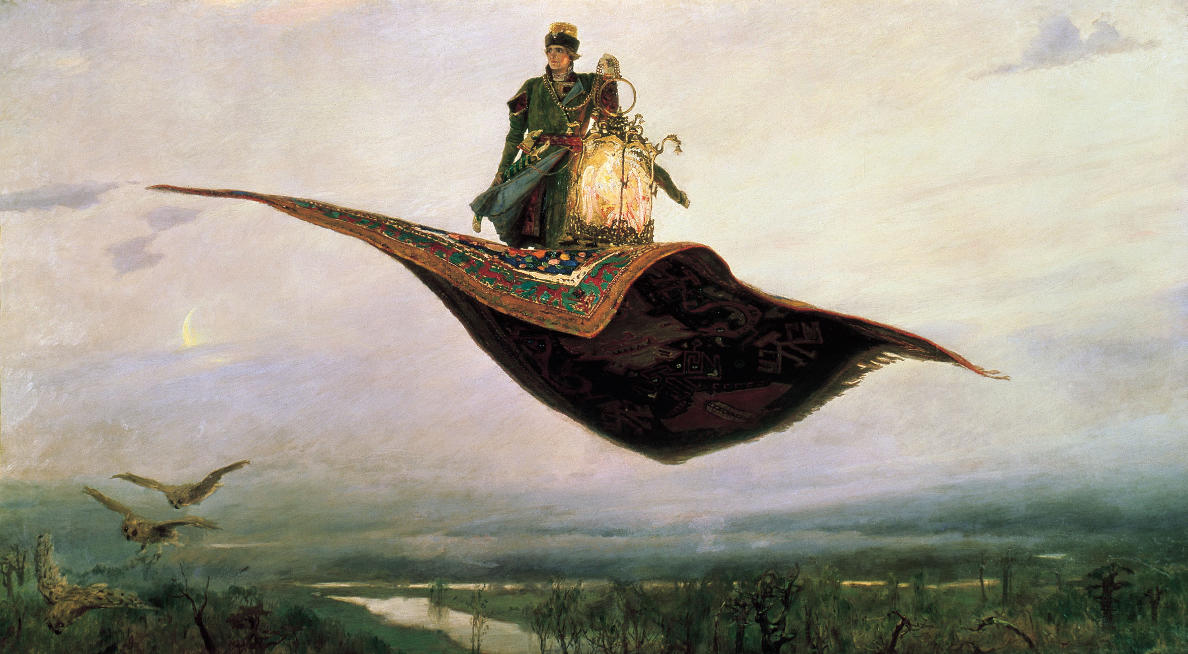 Riding a Flying Carpet, an 1880 painting by Viktor Vasnetsov.jpg